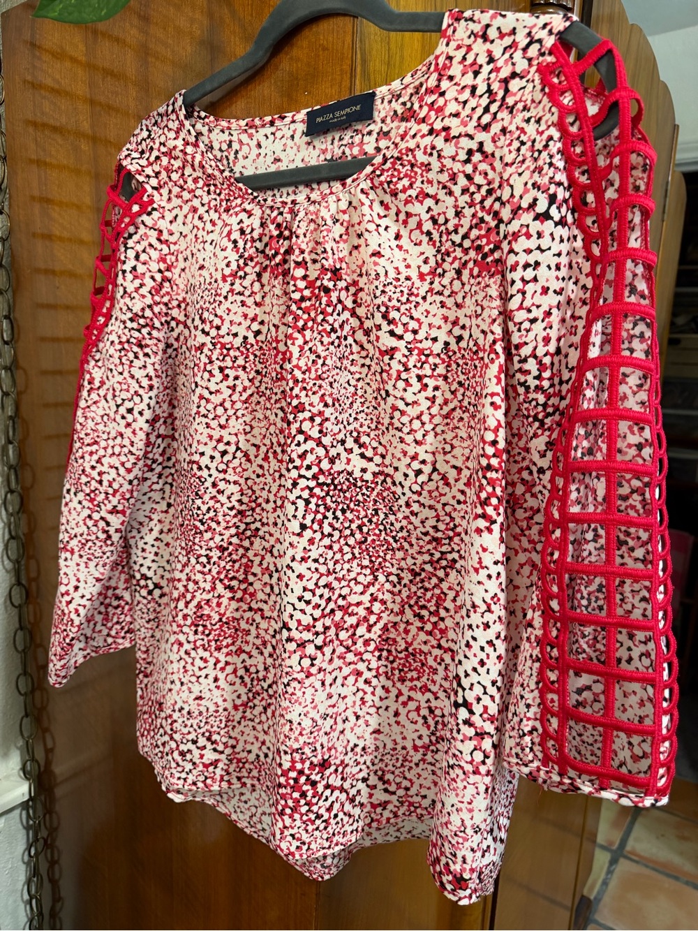 Piazza Sempione Made in Italy Red Print Cutout Sleeve Blouse L